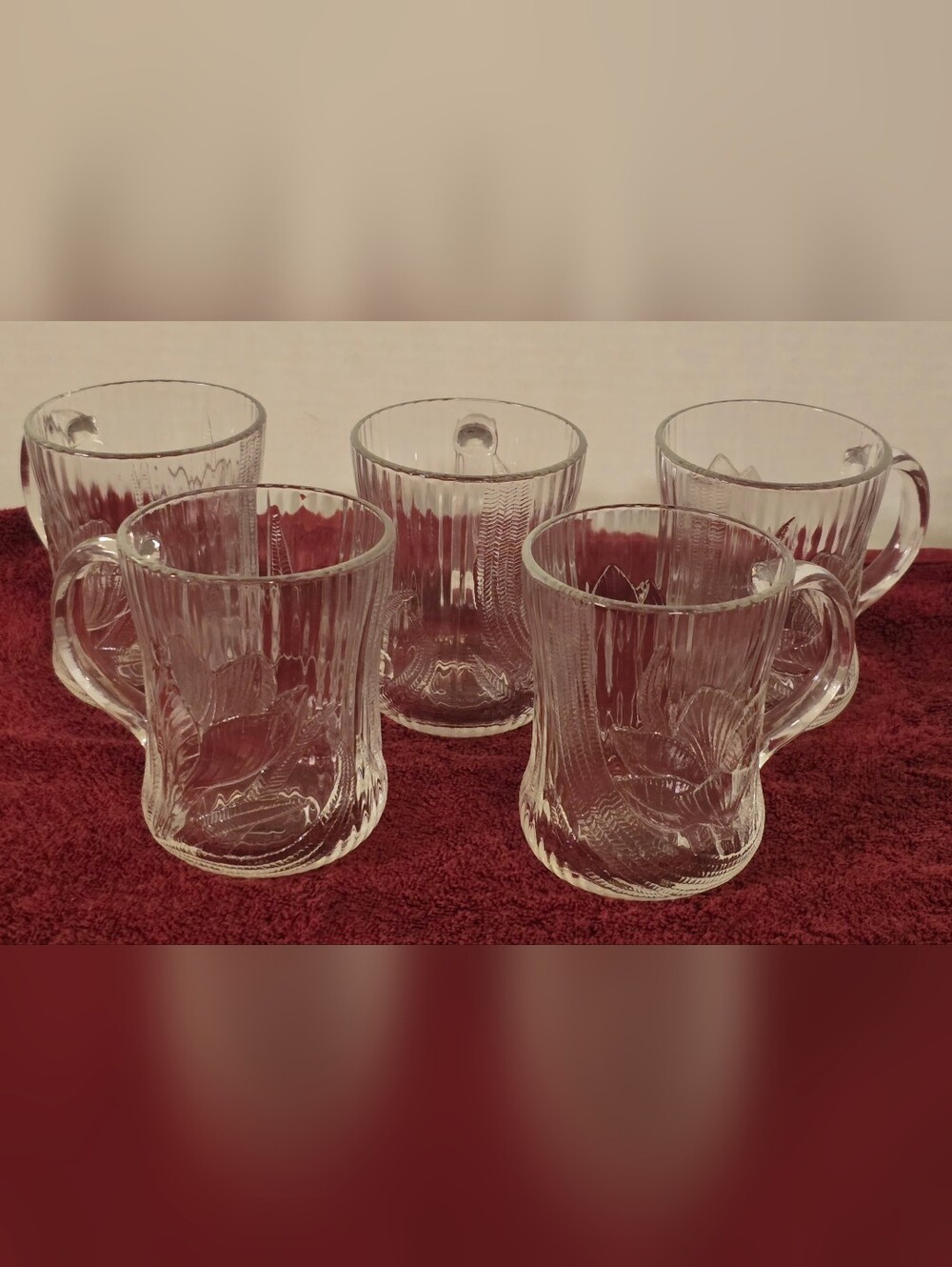 Vintage Arcoroc France Canterbury Clear Glass Tea/Coffee Mugs (Set of 5)